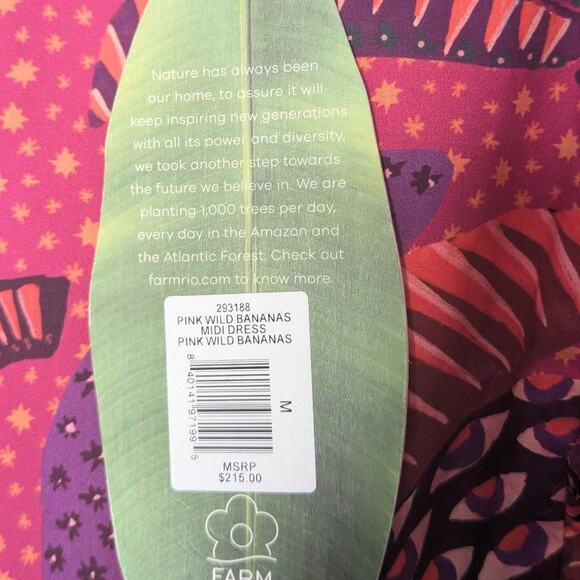 Farm Rio Pink Wild Bananas Print Ruffled Cotton Midi Dress New with Defect M - Picture 3 of 13